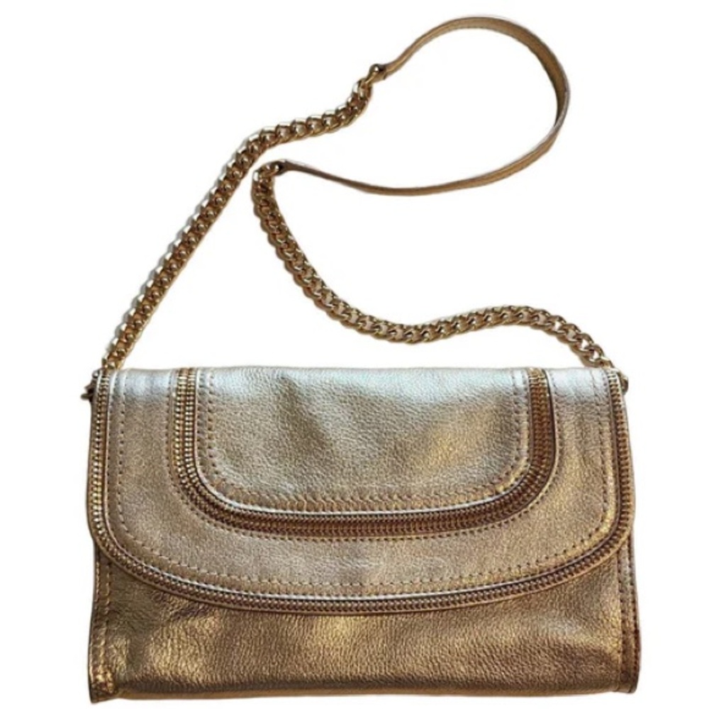 Michael Kors Naomi Gold Distressed Leather Shoulder Bag/Clutch w/ Chain Strap